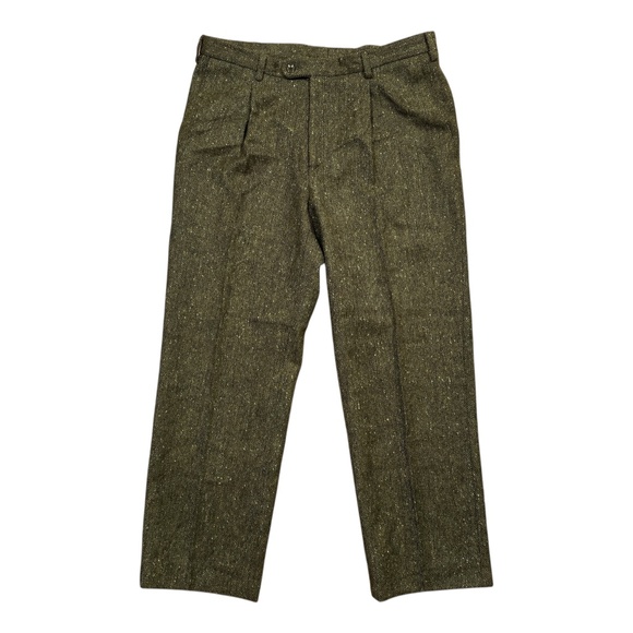 Peter Christian John Hanly Tweed Wool Green Pleated Pants Mens 36 - Picture 1 of 8